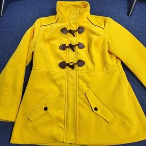 Rampage NWT Mustard Yellow Pea Coat Zipper Toggle Button Duffle Coat Jacket L